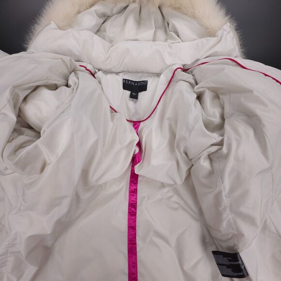 BERNARDO Fox Fur Hooded Down Puffer Coat Long Parka White Old Money Quiet Luxury - Picture 6 of 10